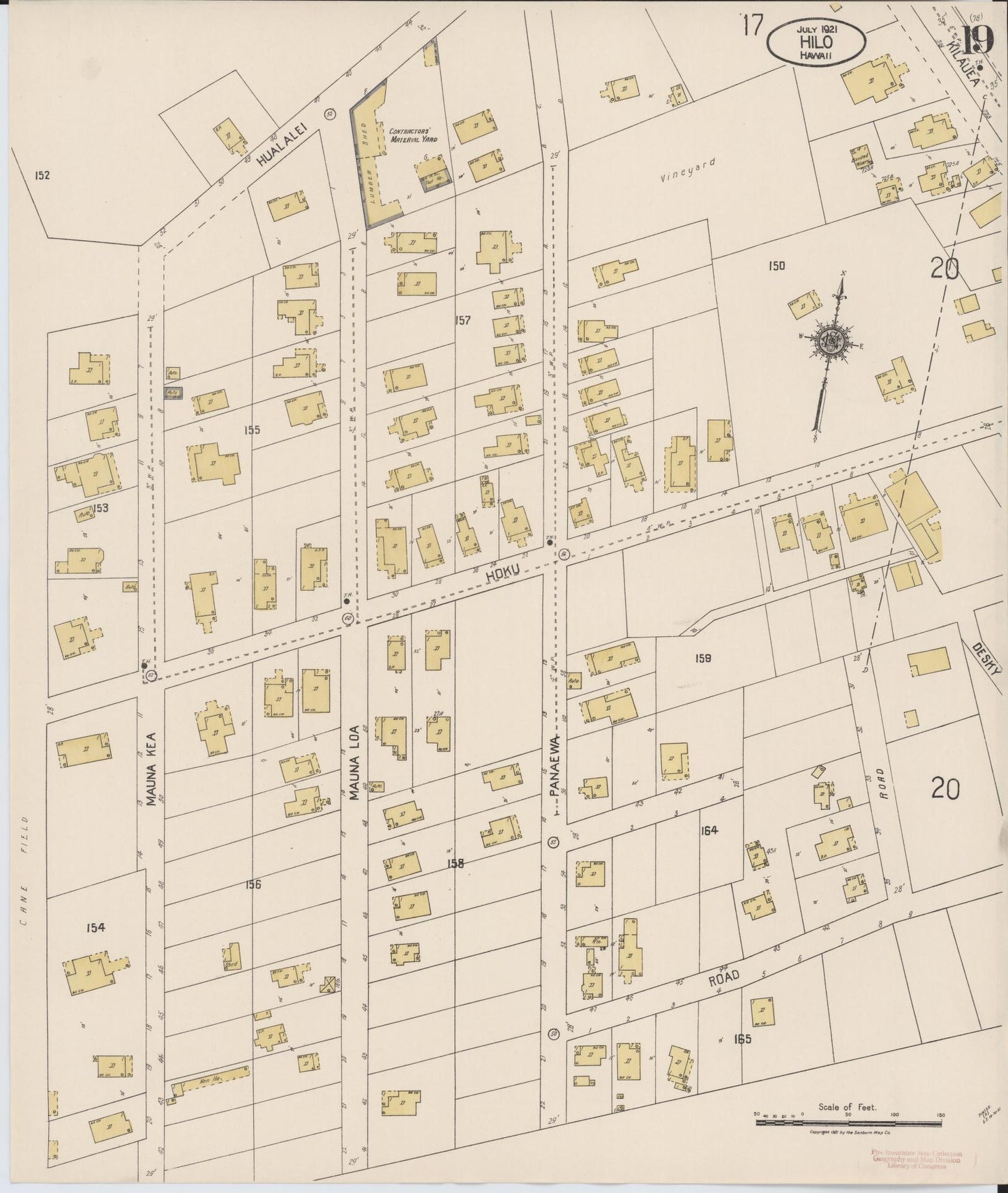 Sanborn Fire Insurance Map from Hilo, Hawaii County, Hawaii (1921), Sheet #0019 - Historic Sanborn Fire Insurance Map Print