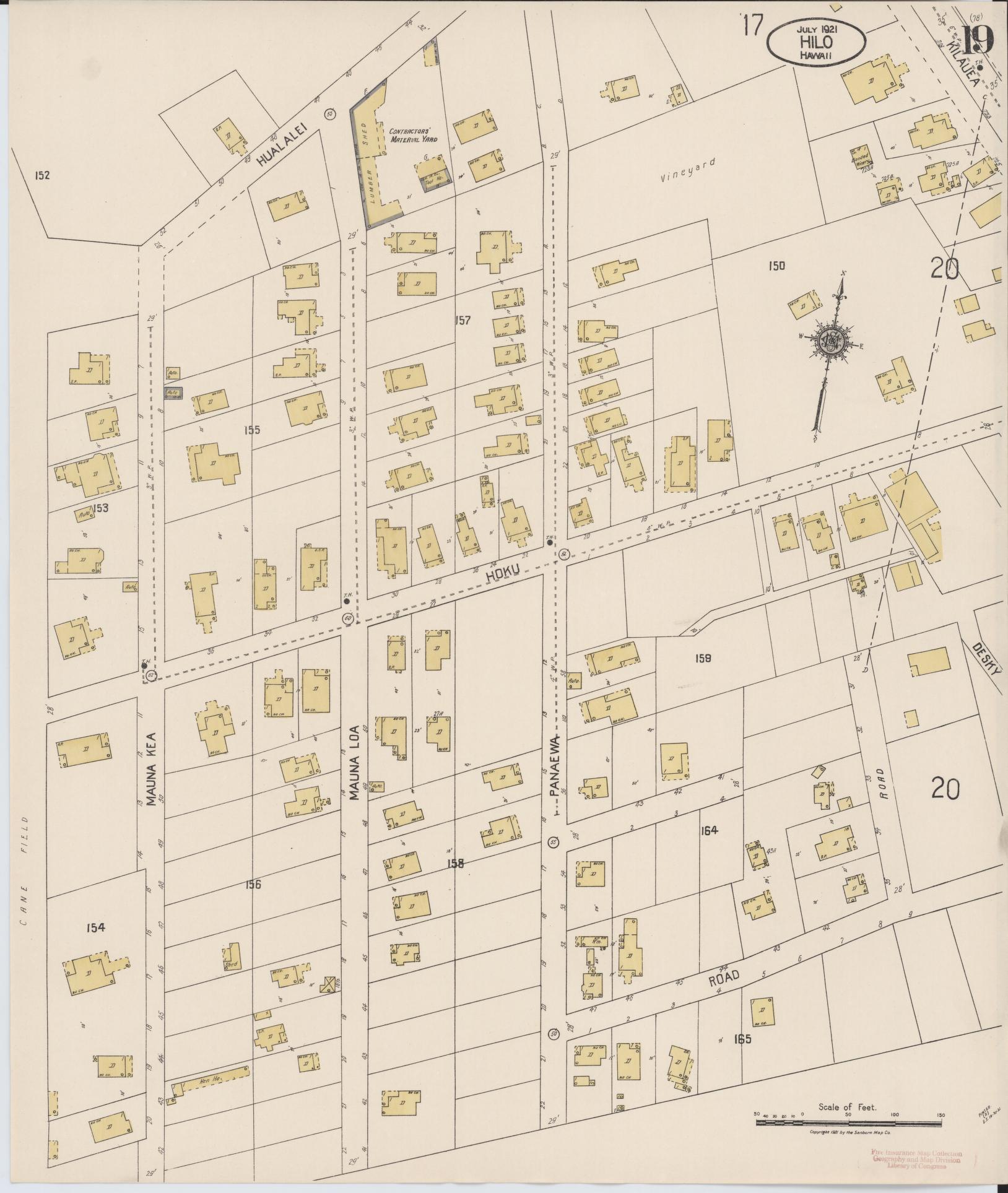 Sanborn Fire Insurance Map from Hilo, Hawaii County, Hawaii (1921), Sheet #0019 - Historic Sanborn Fire Insurance Map Print