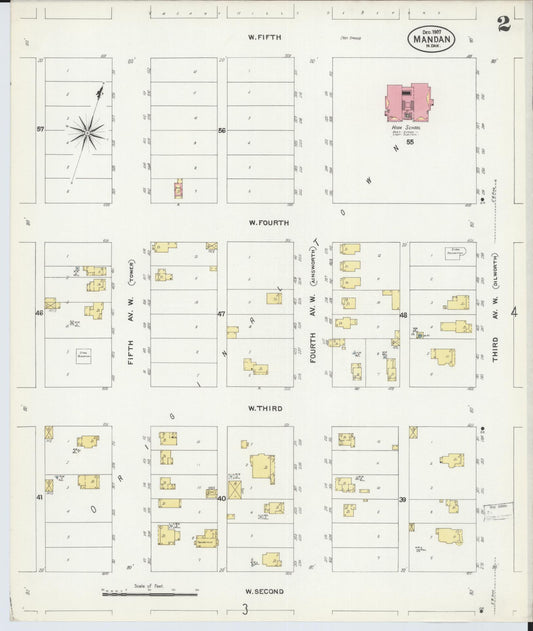 Sanborn Fire Insurance Map from Mandan, Morton County, North Dakota (1907), Sheet #0002 - Historic Sanborn Fire Insurance Map Print, vintage old map wall art, antique decor, genealogy gift, North Dakota North Dakota map