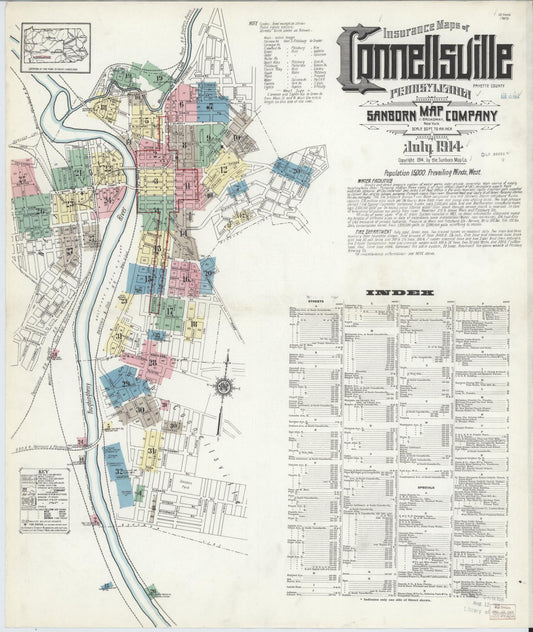 Sanborn Fire Insurance Map from Connellsville, Fayette County, Pennsylvania (1914), Sheet #0001 - Historic Sanborn Fire Insurance Map Print, vintage old map wall art, antique decor, genealogy gift, Pennsylvania Pennsylvania map