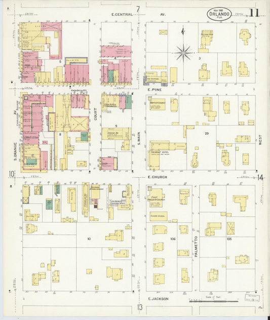 Sanborn Fire Insurance Map from Orlando, Orange County, Florida (1908), Sheet #0011 - Historic Sanborn Fire Insurance Map Print, vintage old map wall art, antique decor, genealogy gift, Florida Florida map
