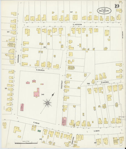 Sanborn Fire Insurance Map from Salisbury, Rowan County, North Carolina (1907), Sheet #0019 - Complete Map Set gallery image, historic Sanborn map, vintage wall art, North Carolina North Carolina