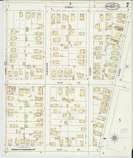 Sanborn Fire Insurance Map from Marquette, Marquette County, Michigan (1897), Sheet #0007 - Historic Sanborn Fire Insurance Map Print, vintage old map wall art, antique decor, genealogy gift, Michigan Michigan map