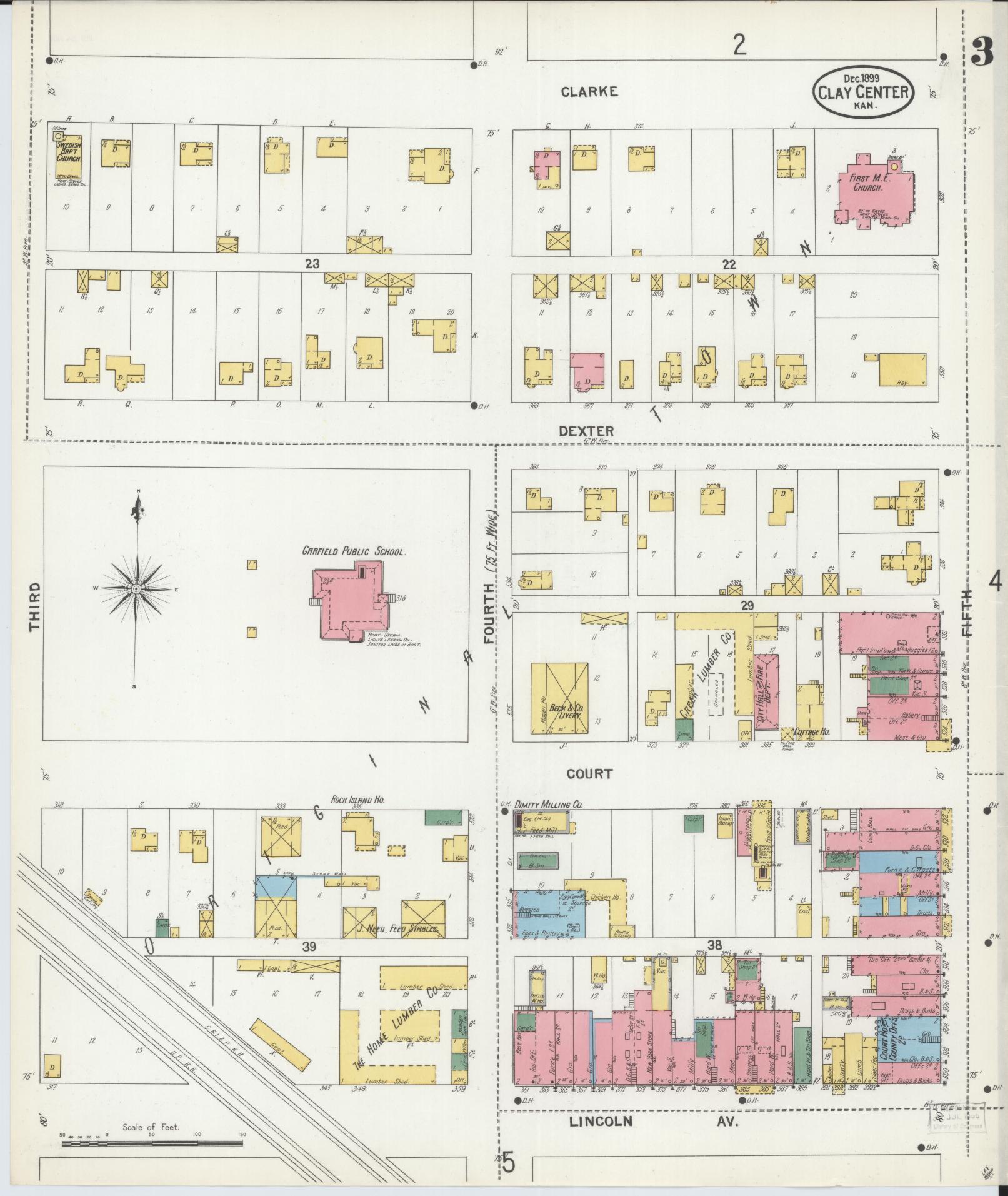 Sanborn Fire Insurance Map from Clay Center, Clay County, Kansas (1899), Sheet #0003 - Complete Map Set gallery image, historic Sanborn map, vintage wall art, Kansas Kansas
