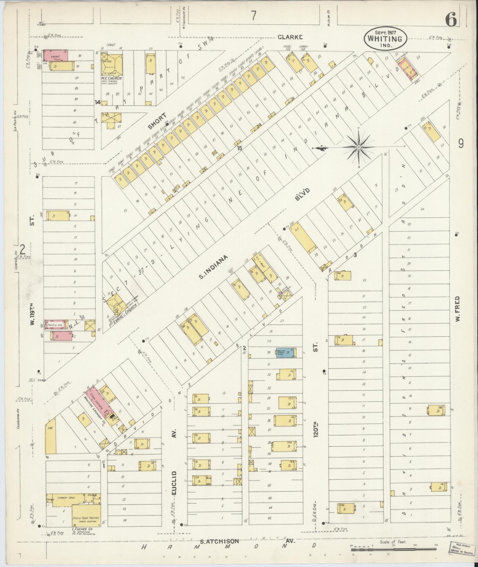 Sanborn Fire Insurance Map from Whiting, Lake County, Indiana (1907), Sheet #0006 - Complete Map Set gallery image, historic Sanborn map, vintage wall art, Indiana Indiana