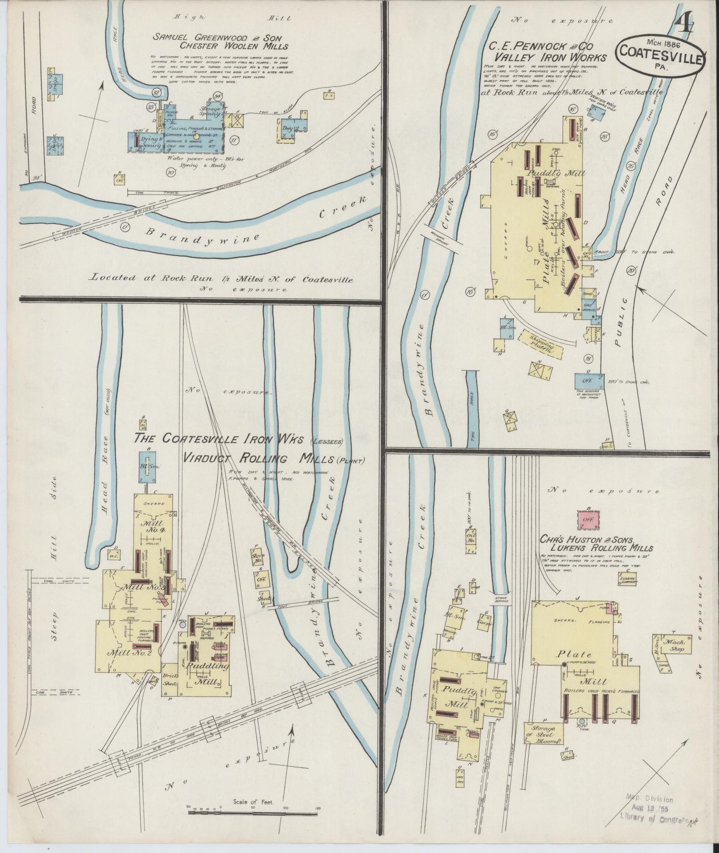 Sanborn Fire Insurance Map from Coatesville, Chester County, Pennsylvania (1886), Sheet #0004 - Historic Sanborn Fire Insurance Map Print, vintage old map wall art, antique decor, genealogy gift, Pennsylvania Pennsylvania map