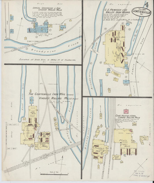 Sanborn Fire Insurance Map from Coatesville, Chester County, Pennsylvania (1886), Sheet #0004 - Historic Sanborn Fire Insurance Map Print, vintage old map wall art, antique decor, genealogy gift, Pennsylvania Pennsylvania map