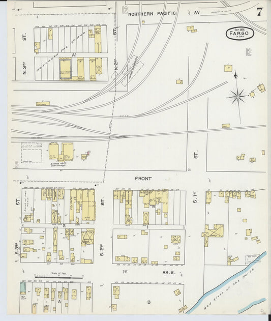 Sanborn Fire Insurance Map from Fargo, Cass County, North Dakota (1892), Sheet #0007 - Historic Sanborn Fire Insurance Map Print, vintage old map wall art, antique decor, genealogy gift, North Dakota North Dakota map