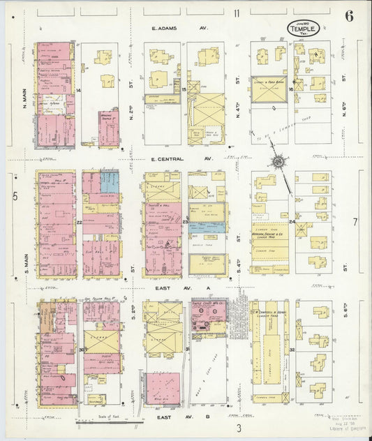 Sanborn Fire Insurance Map from Temple, Bell County, Texas (1910), Sheet #0006 - Historic Sanborn Fire Insurance Map Print, vintage old map wall art, antique decor, genealogy gift, Texas Texas map