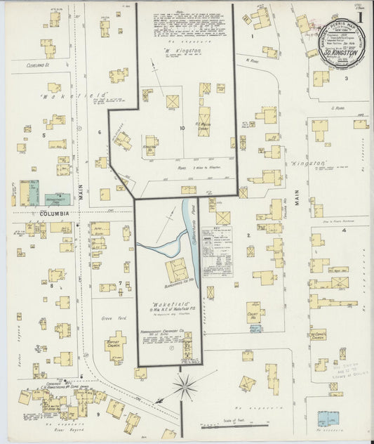 Sanborn Fire Insurance Map from South Kingstown, Washington County, Rhode Island (1896), Sheet #0001 - Historic Sanborn Fire Insurance Map Print, vintage old map wall art, antique decor, genealogy gift, Rhode Island Rhode Island map