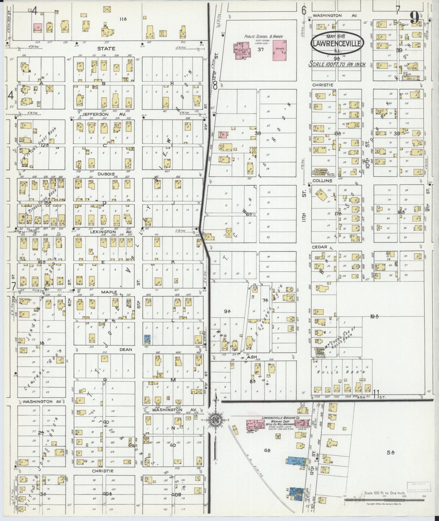 Sanborn Fire Insurance Map from Lawrenceville, Lawrence County, Illinois (1918), Sheet #0009 - Complete Map Set gallery image, historic Sanborn map, vintage wall art, Illinois Illinois