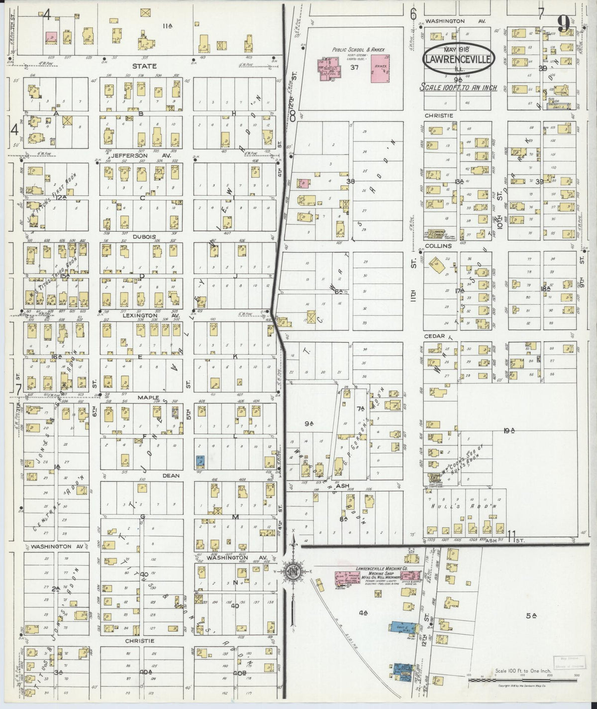 Sanborn Fire Insurance Map from Lawrenceville, Lawrence County, Illinois (1918), Sheet #0009 - Complete Map Set gallery image, historic Sanborn map, vintage wall art, Illinois Illinois