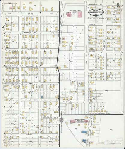 Sanborn Fire Insurance Map from Lawrenceville, Lawrence County, Illinois (1918), Sheet #0009 - Complete Map Set gallery image, historic Sanborn map, vintage wall art, Illinois Illinois