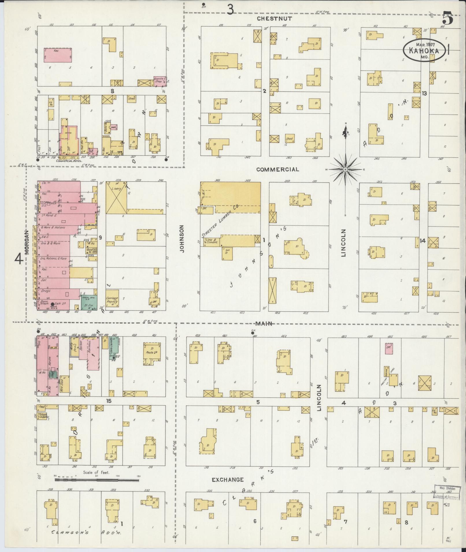 Sanborn Fire Insurance Map from Kahoka, Clark County, Missouri (1907), Sheet #0005 - Complete Map Set gallery image, historic Sanborn map, vintage wall art, Missouri Missouri