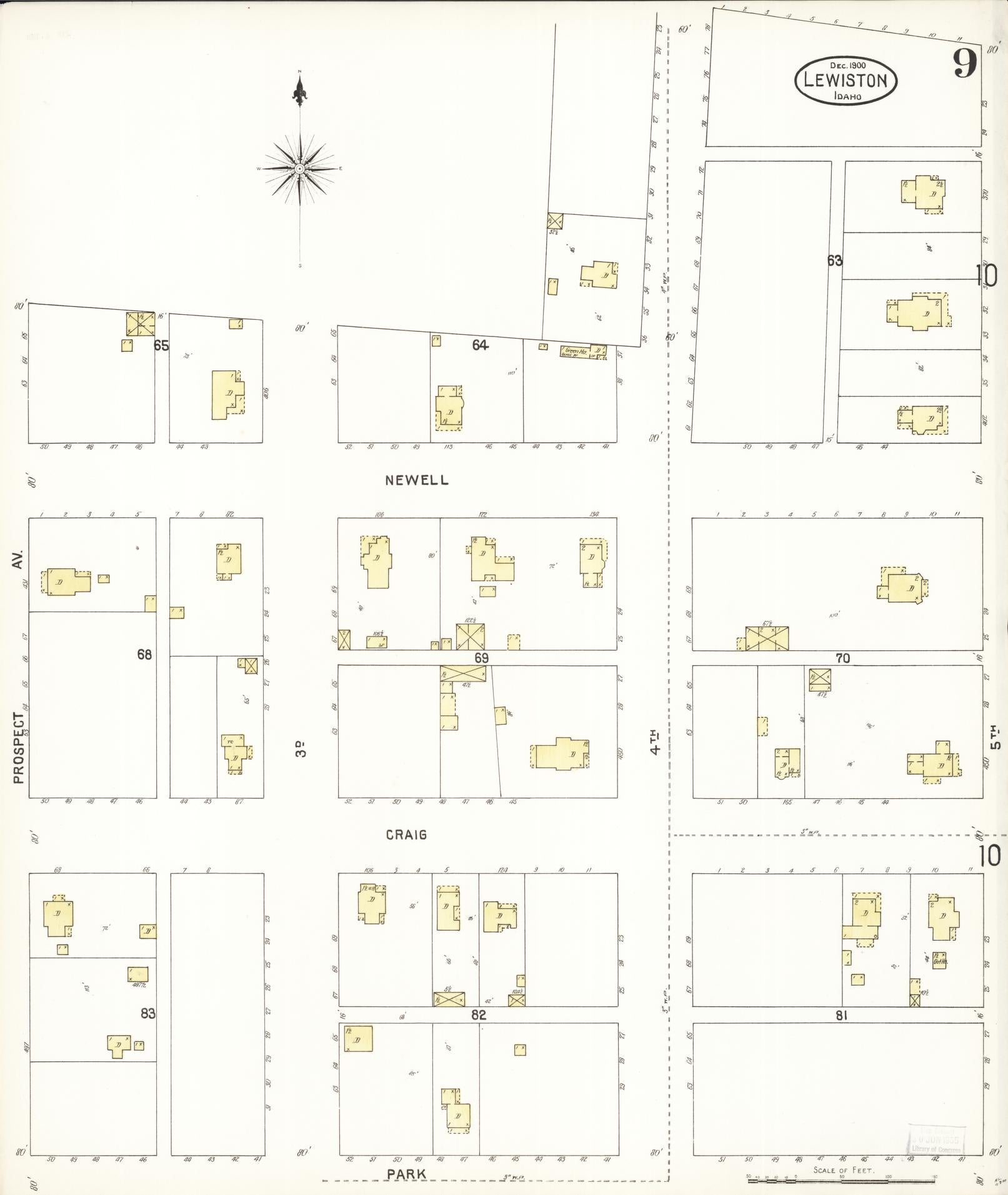 Sanborn Fire Insurance Map from Lewiston, Nez Perce County, Idaho (1900), Sheet #0009 - Historic Sanborn Fire Insurance Map Print, vintage old map wall art, antique decor, genealogy gift, Idaho Idaho map