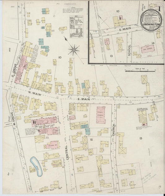 Sanborn Fire Insurance Map from Farmington, Strafford County, New Hampshire (1887), Sheet #0001 - Complete Map Set gallery image, historic Sanborn map, vintage wall art, New Hampshire New Hampshire