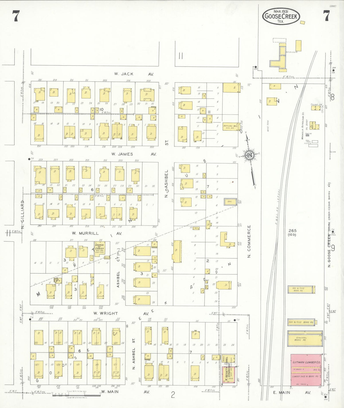 Sanborn Fire Insurance Map from Goose Creek, Harris County, Texas (1931), Sheet #0007 - Complete Map Set gallery image, historic Sanborn map, vintage wall art, Texas Texas