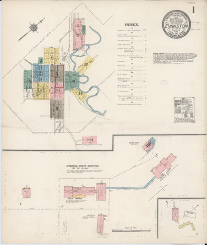 Sanborn Fire Insurance Map from Evanston, Uinta County, Wyoming (1912), Sheet #0001 - Complete Map Set gallery image, historic Sanborn map, vintage wall art, Wyoming Wyoming