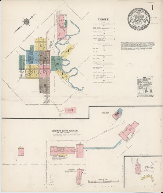 Sanborn Fire Insurance Map from Evanston, Uinta County, Wyoming (1912), Sheet #0001 - Complete Map Set gallery image, historic Sanborn map, vintage wall art, Wyoming Wyoming