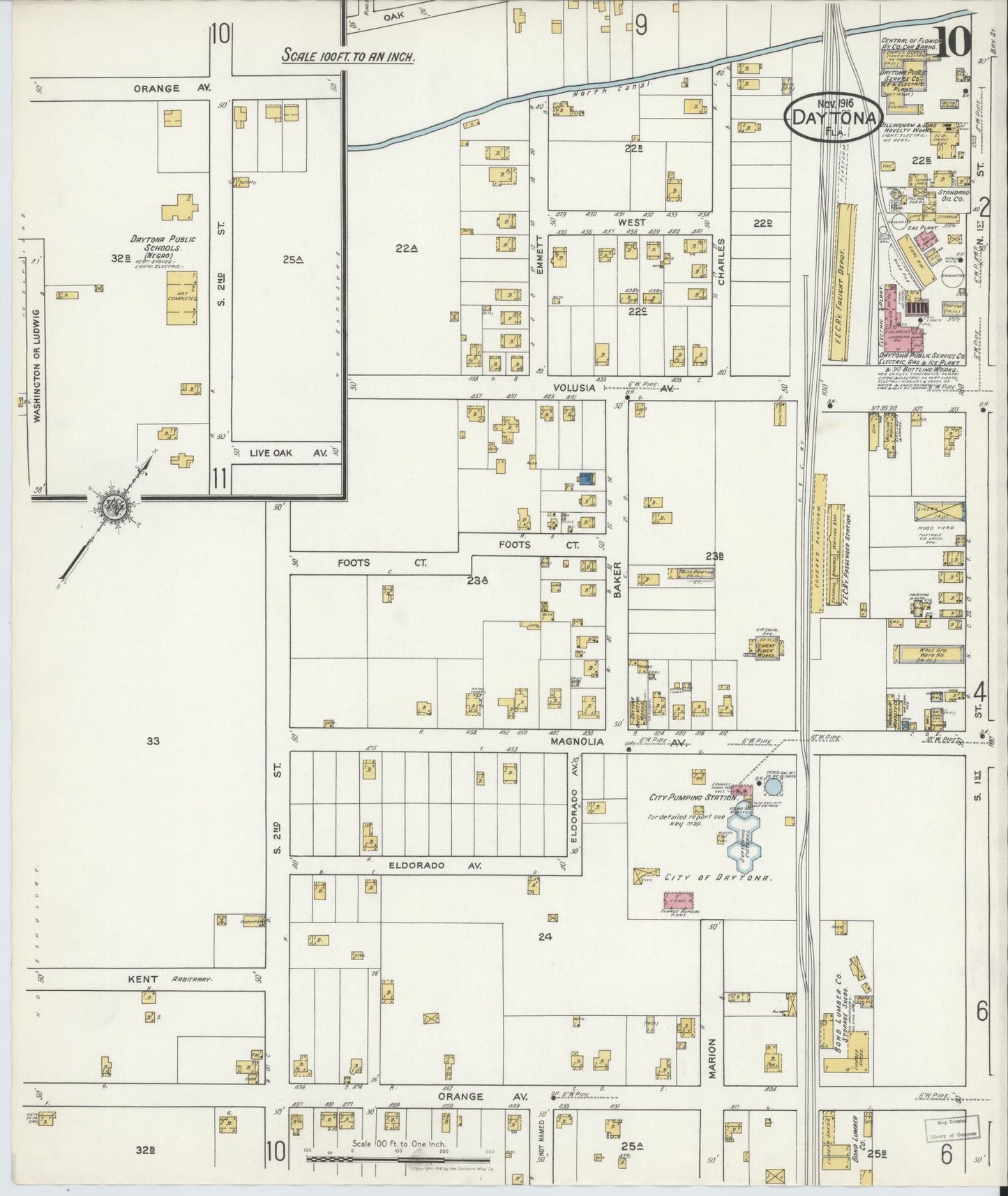 Sanborn Fire Insurance Map from Daytona, Volusia County, Florida (1916), Sheet #0010 - Complete Map Set gallery image, historic Sanborn map, vintage wall art, Florida Florida