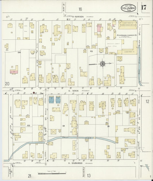 Sanborn Fire Insurance Map from Columbia, Maury County, Tennessee (1914), Sheet #0017 - Historic Sanborn Fire Insurance Map Print, vintage old map wall art, antique decor, genealogy gift, Tennessee Tennessee map