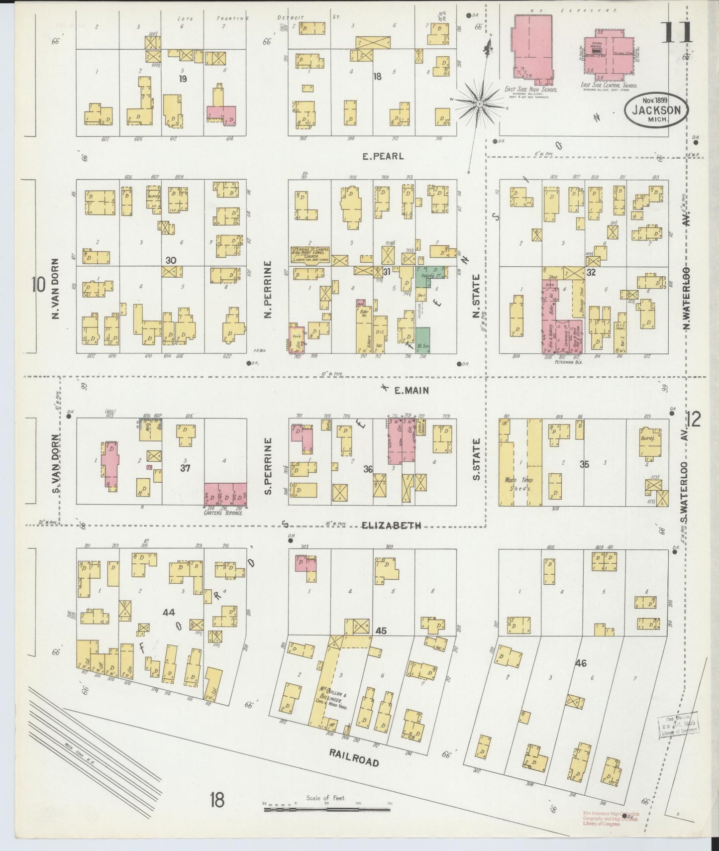 Sanborn Fire Insurance Map from Jackson, Jackson County, Michigan (1899), Sheet #0011 - Historic Sanborn Fire Insurance Map Print, vintage old map wall art, antique decor, genealogy gift, Michigan Michigan map