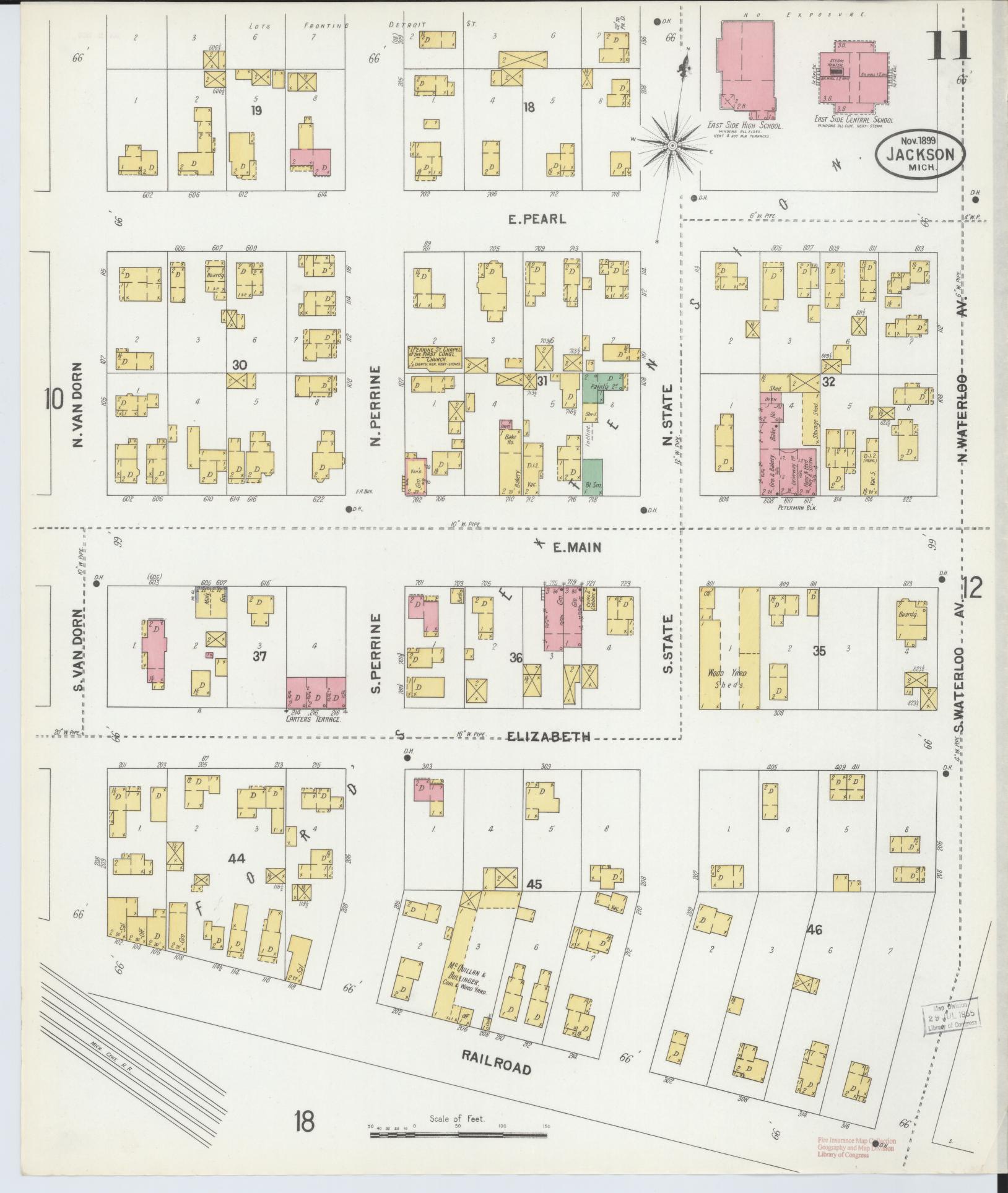 Sanborn Fire Insurance Map from Jackson, Jackson County, Michigan (1899), Sheet #0011 - Historic Sanborn Fire Insurance Map Print, vintage old map wall art, antique decor, genealogy gift, Michigan Michigan map