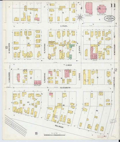 Sanborn Fire Insurance Map from Jackson, Jackson County, Michigan (1899), Sheet #0011 - Historic Sanborn Fire Insurance Map Print, vintage old map wall art, antique decor, genealogy gift, Michigan Michigan map