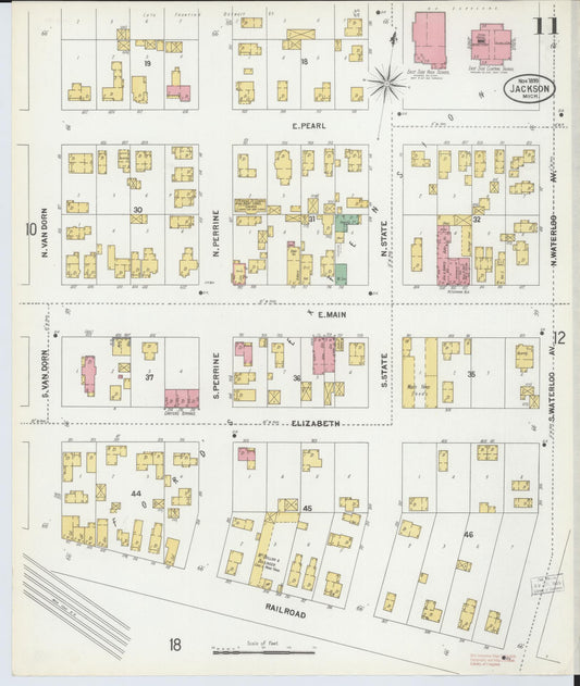 Sanborn Fire Insurance Map from Jackson, Jackson County, Michigan (1899), Sheet #0011 - Historic Sanborn Fire Insurance Map Print, vintage old map wall art, antique decor, genealogy gift, Michigan Michigan map