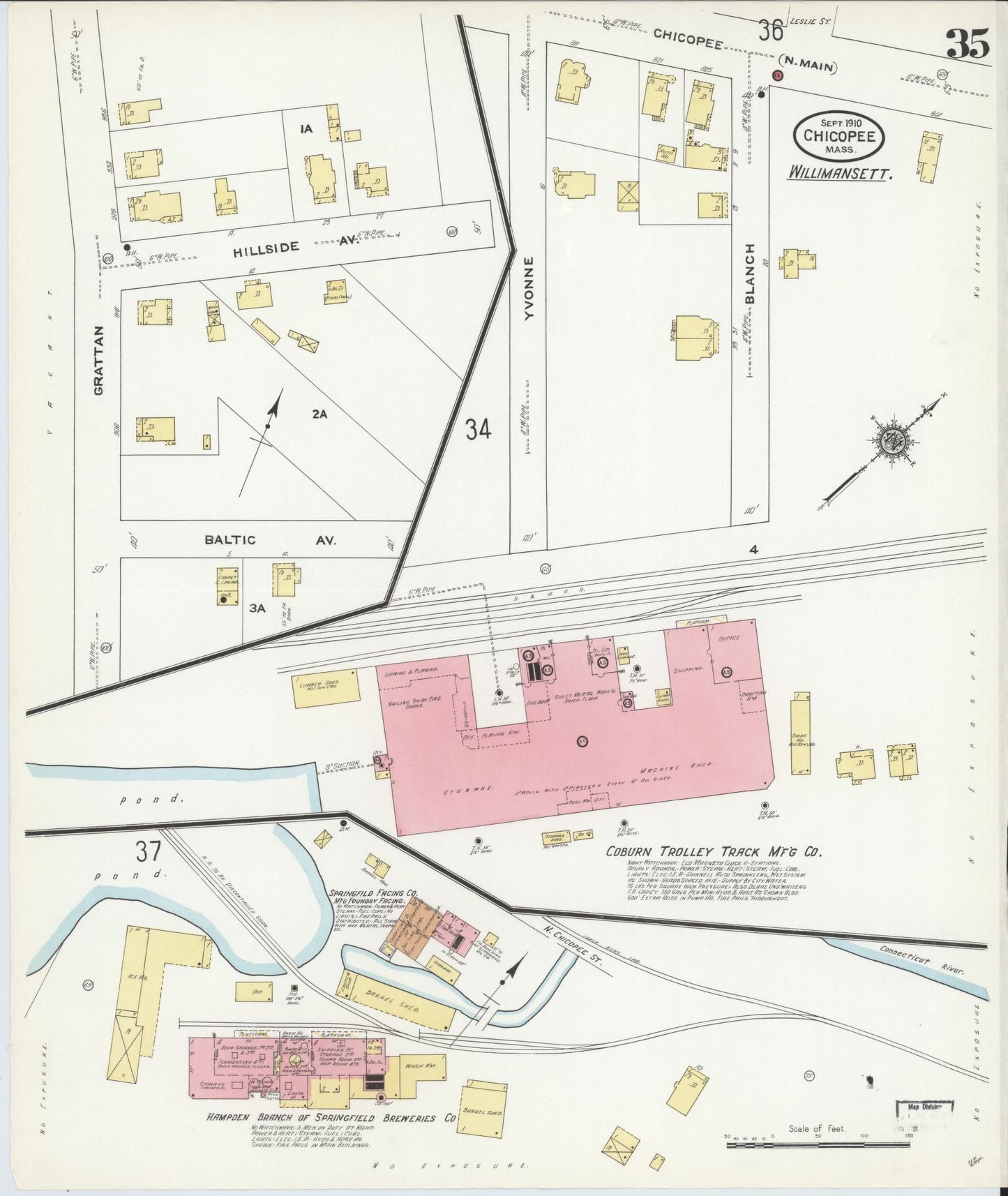 Sanborn Fire Insurance Map from Chicopee, Hampden County, Massachusetts (1910), Sheet #0035 - Complete Map Set gallery image, historic Sanborn map, vintage wall art, Massachusetts Massachusetts