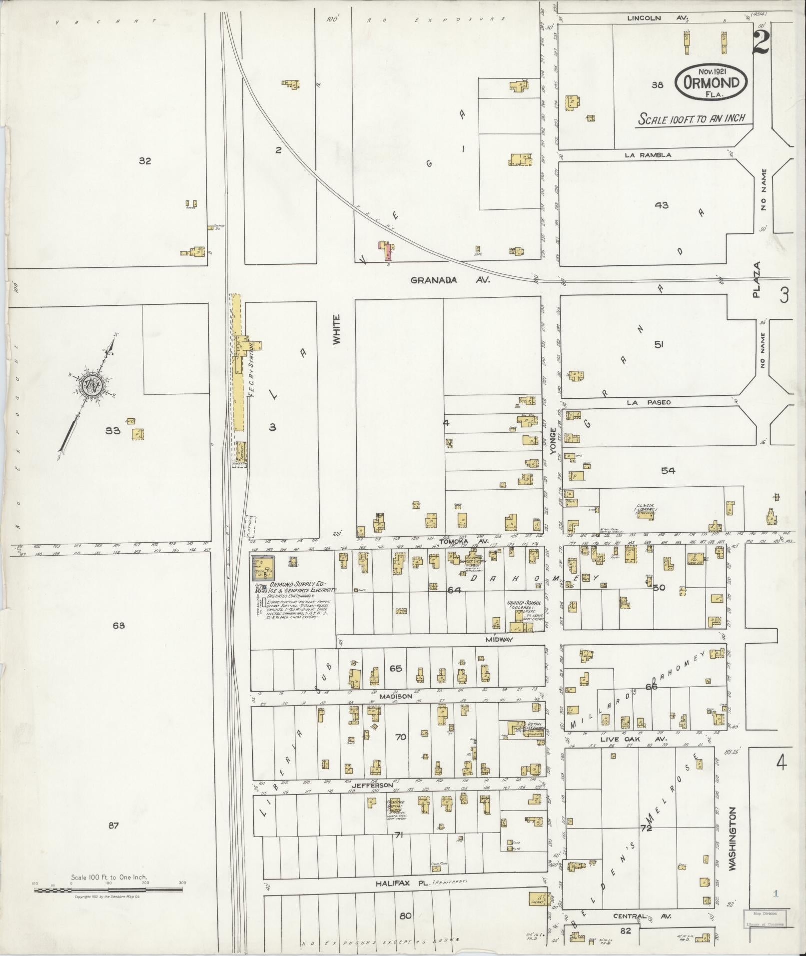 Sanborn Fire Insurance Map from Ormond, Volusia County, Florida (1921), Sheet #0002 - Historic Sanborn Fire Insurance Map Print, vintage old map wall art, antique decor, genealogy gift, Florida Florida map