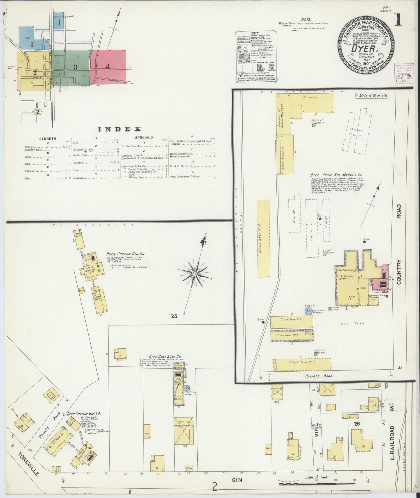 Sanborn Fire Insurance Map from Dyer, Gibson County, Tennessee. (1907) – Historic Sanborn Fire Insurance Map Print