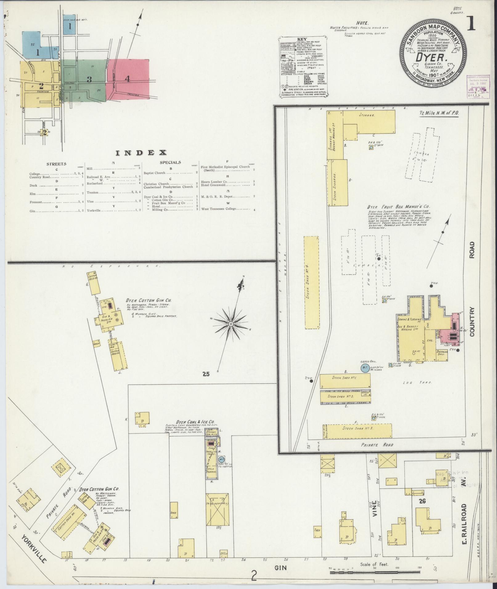 Sanborn Fire Insurance Map from Dyer, Gibson County, Tennessee. (1907) – Historic Sanborn Fire Insurance Map Print