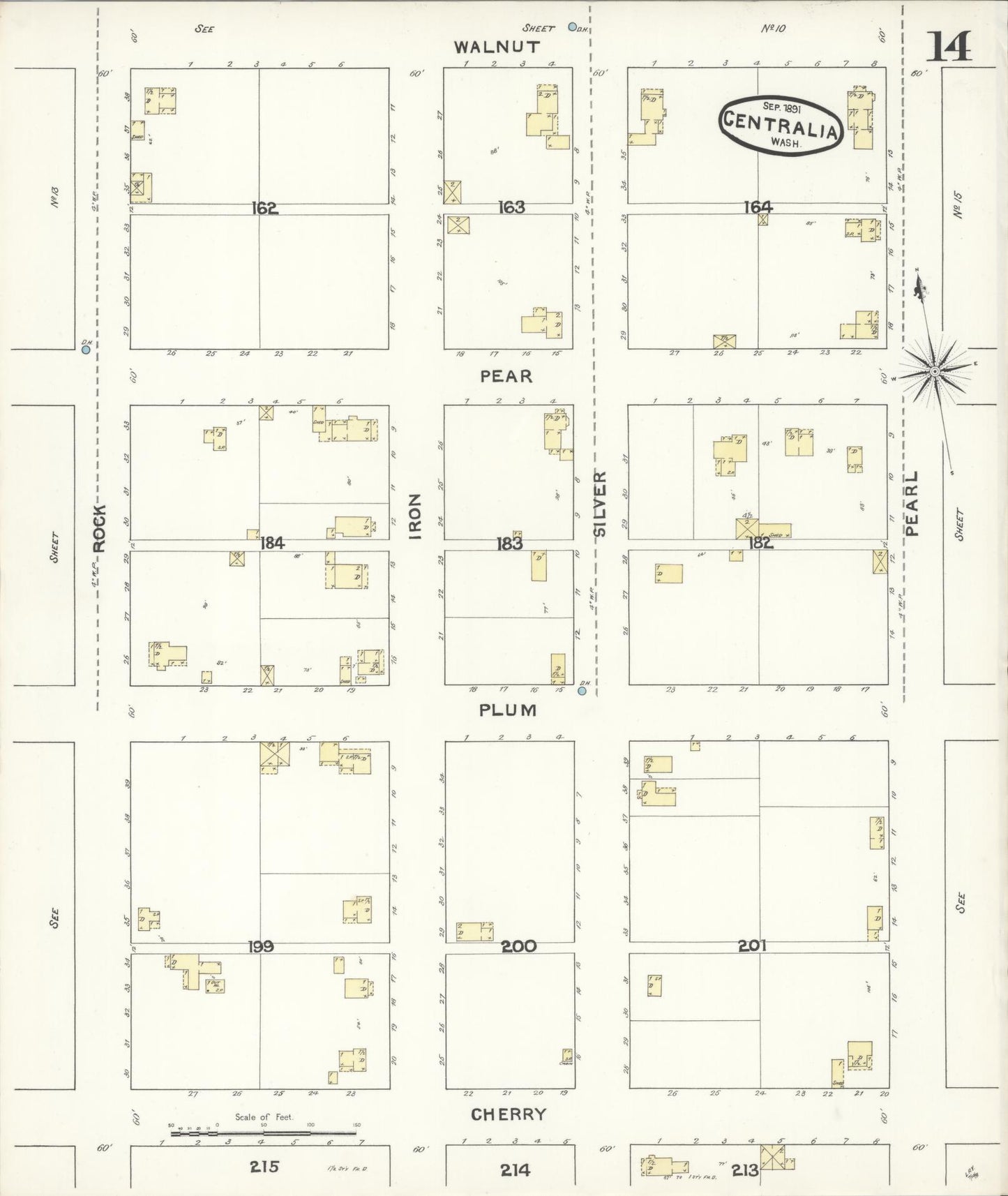 Sanborn Fire Insurance Map from Centralia, Lewis County, Washington (1891), Sheet #0014 - Complete Map Set gallery image, historic Sanborn map, vintage wall art, Washington Washington