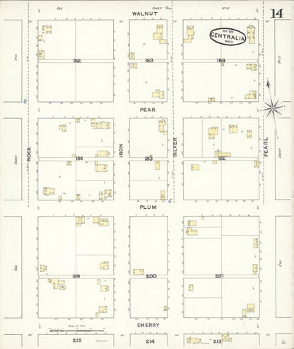 Sanborn Fire Insurance Map from Centralia, Lewis County, Washington (1891), Sheet #0014 - Complete Map Set gallery image, historic Sanborn map, vintage wall art, Washington Washington