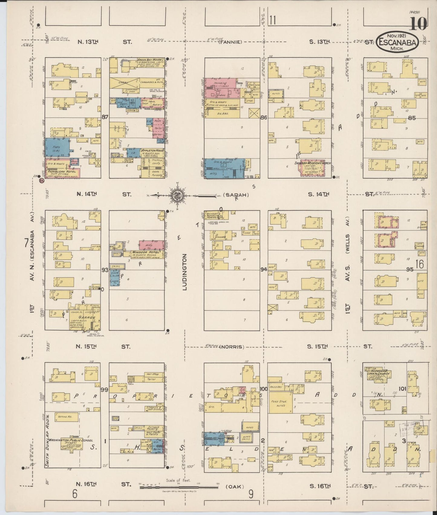 Sanborn Fire Insurance Map from Escanaba, Delta County, Michigan (1921), Sheet #0010 - Complete Map Set gallery image, historic Sanborn map, vintage wall art, Michigan Michigan