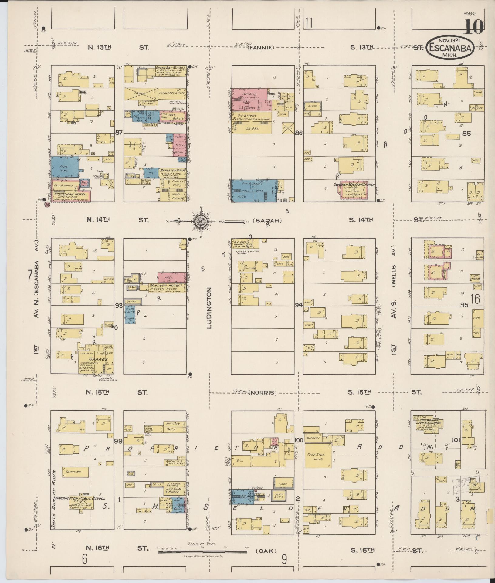 Sanborn Fire Insurance Map from Escanaba, Delta County, Michigan (1921), Sheet #0010 - Complete Map Set gallery image, historic Sanborn map, vintage wall art, Michigan Michigan