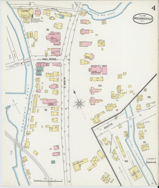 Sanborn Fire Insurance Map from Mechanicville, Saratoga County, New York (1892), Sheet #0004 - Historic Sanborn Fire Insurance Map Print, vintage old map wall art, antique decor, genealogy gift, New York New York map