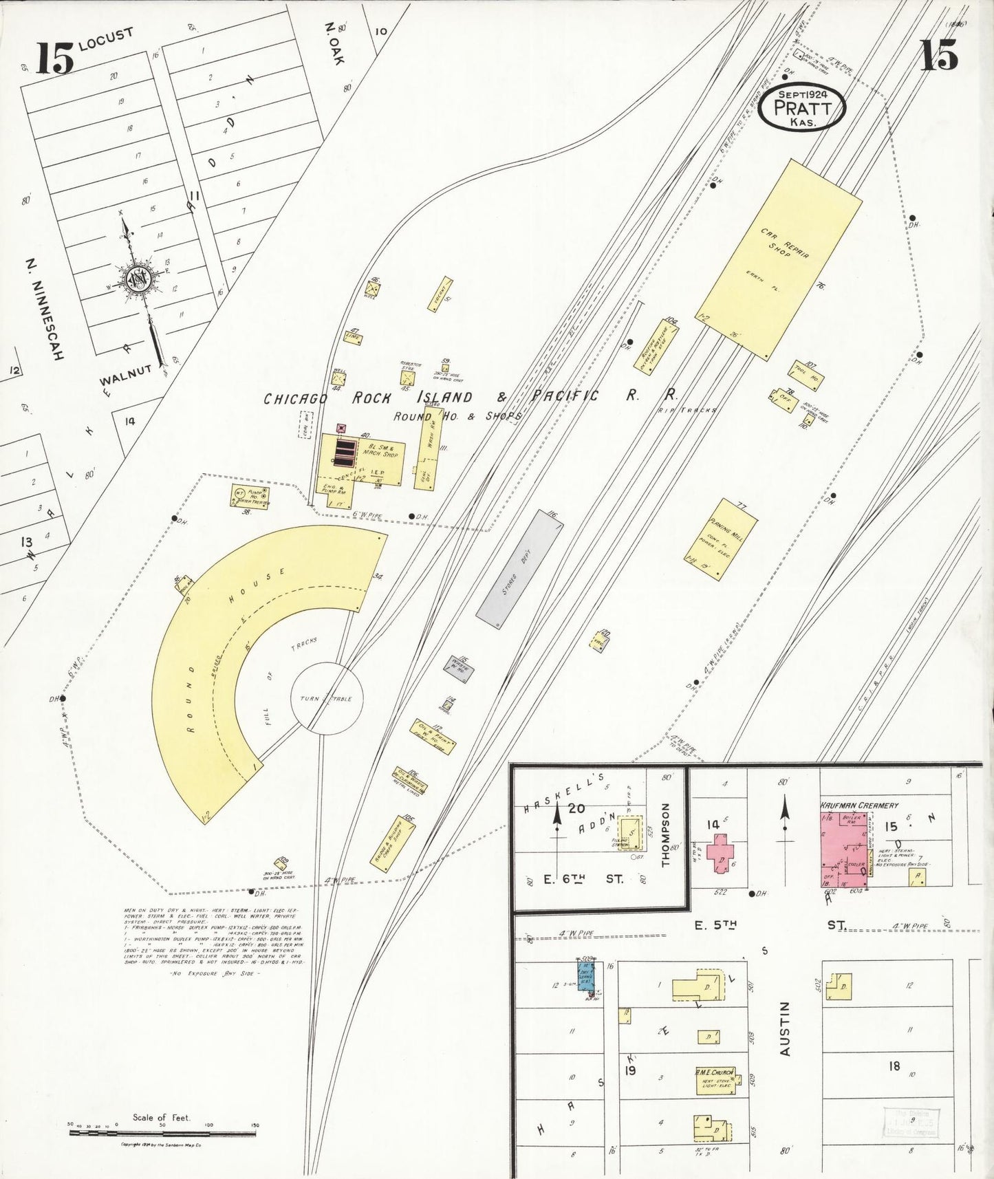 Sanborn Fire Insurance Map from Pratt, Pratt County, Kansas (1924), Sheet #0015 - Historic Sanborn Fire Insurance Map Print, vintage old map wall art, antique decor, genealogy gift, Kansas Kansas map