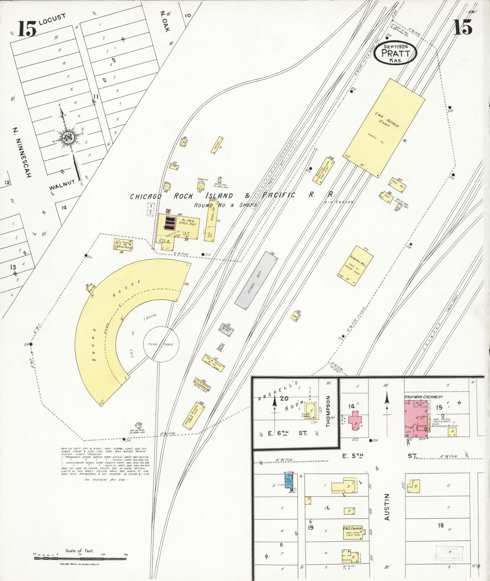 Sanborn Fire Insurance Map from Pratt, Pratt County, Kansas (1924), Sheet #0015 - Historic Sanborn Fire Insurance Map Print, vintage old map wall art, antique decor, genealogy gift, Kansas Kansas map