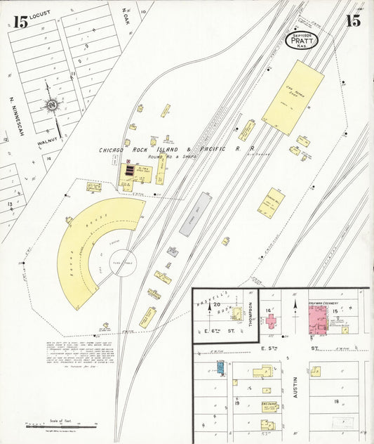 Sanborn Fire Insurance Map from Pratt, Pratt County, Kansas (1924), Sheet #0015 - Historic Sanborn Fire Insurance Map Print, vintage old map wall art, antique decor, genealogy gift, Kansas Kansas map
