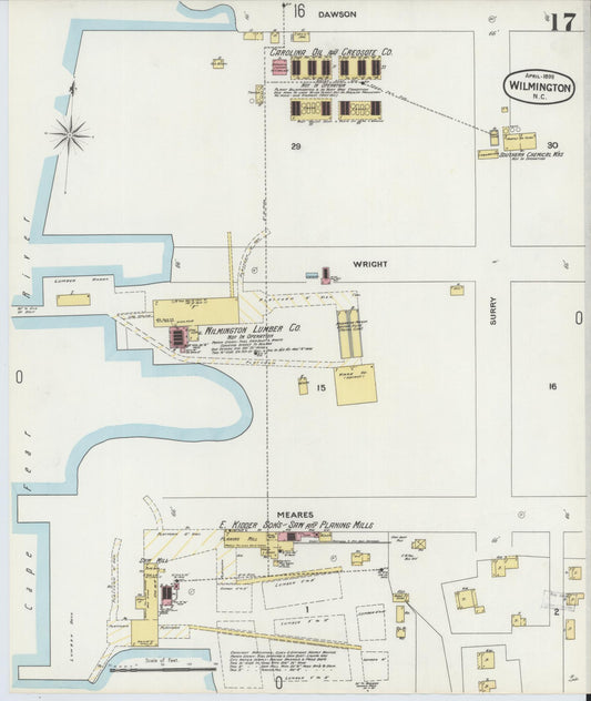 Sanborn Fire Insurance Map from Wilmington, New Hanover County, North Carolina (1898), Sheet #0017 - Historic Sanborn Fire Insurance Map Print, vintage old map wall art, antique decor, genealogy gift, North Carolina North Carolina map