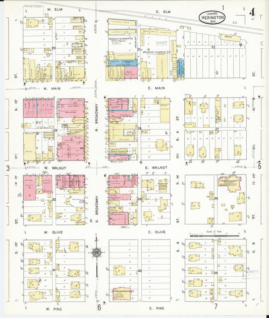 Sanborn Fire Insurance Map from Herington, Dickinson County, Kansas (1912), Sheet #0004 - Historic Sanborn Fire Insurance Map Print, vintage old map wall art, antique decor, genealogy gift, Kansas Kansas map
