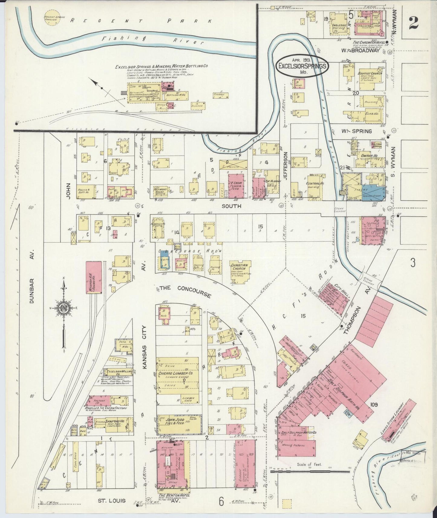 Sanborn Fire Insurance Map from Excelsior Springs, Clay County, Missouri (1913), Sheet #0002 - Complete Map Set gallery image, historic Sanborn map, vintage wall art, Missouri Missouri