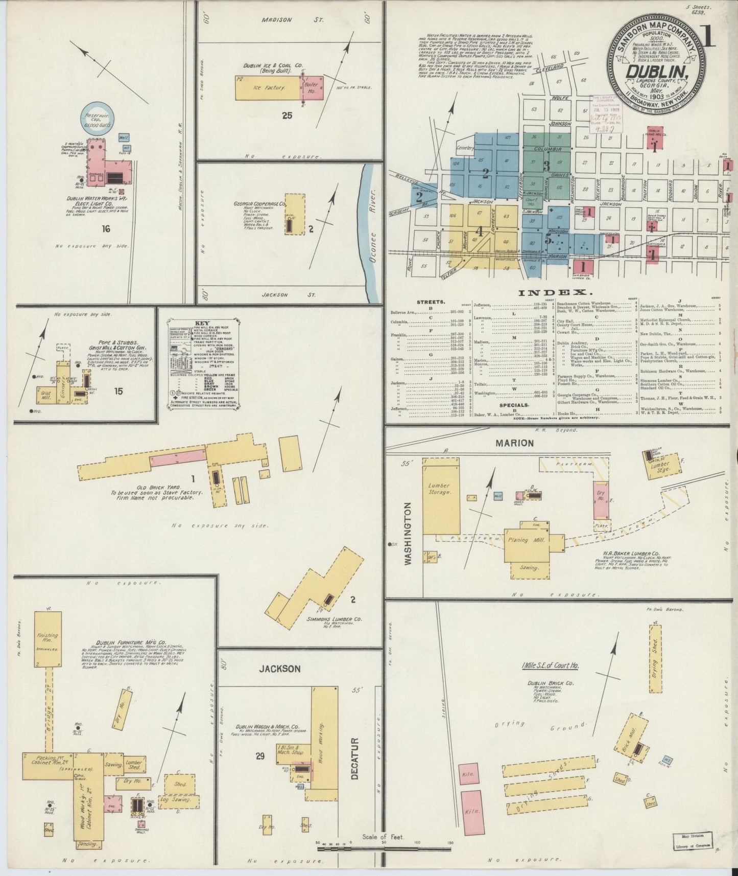 Sanborn Fire Insurance Map from Dublin, Laurens County, Georgia (1903), Sheet #0001 - Complete Map Set gallery image, historic Sanborn map, vintage wall art, Georgia Georgia