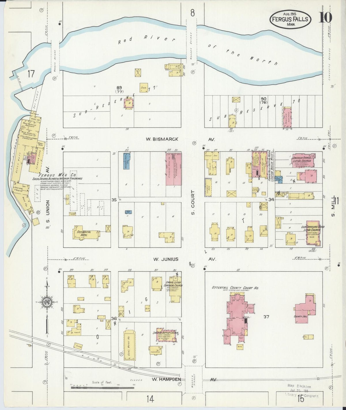 Sanborn Fire Insurance Map from Fergus Falls, Otter Tail County, Minnesota (1915), Sheet #0010 - Complete Map Set gallery image, historic Sanborn map, vintage wall art, Minnesota Minnesota