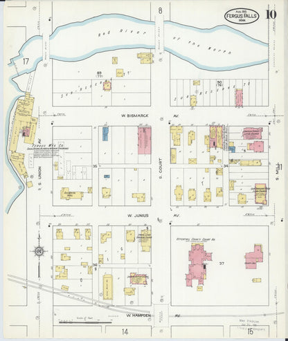 Sanborn Fire Insurance Map from Fergus Falls, Otter Tail County, Minnesota (1915), Sheet #0010 - Complete Map Set gallery image, historic Sanborn map, vintage wall art, Minnesota Minnesota