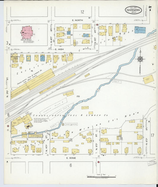 Sanborn Fire Insurance Map from Ishpeming, Marquette County, Michigan (1917), Sheet #0007 - Historic Sanborn Fire Insurance Map Print, vintage old map wall art, antique decor, genealogy gift, Michigan Michigan map