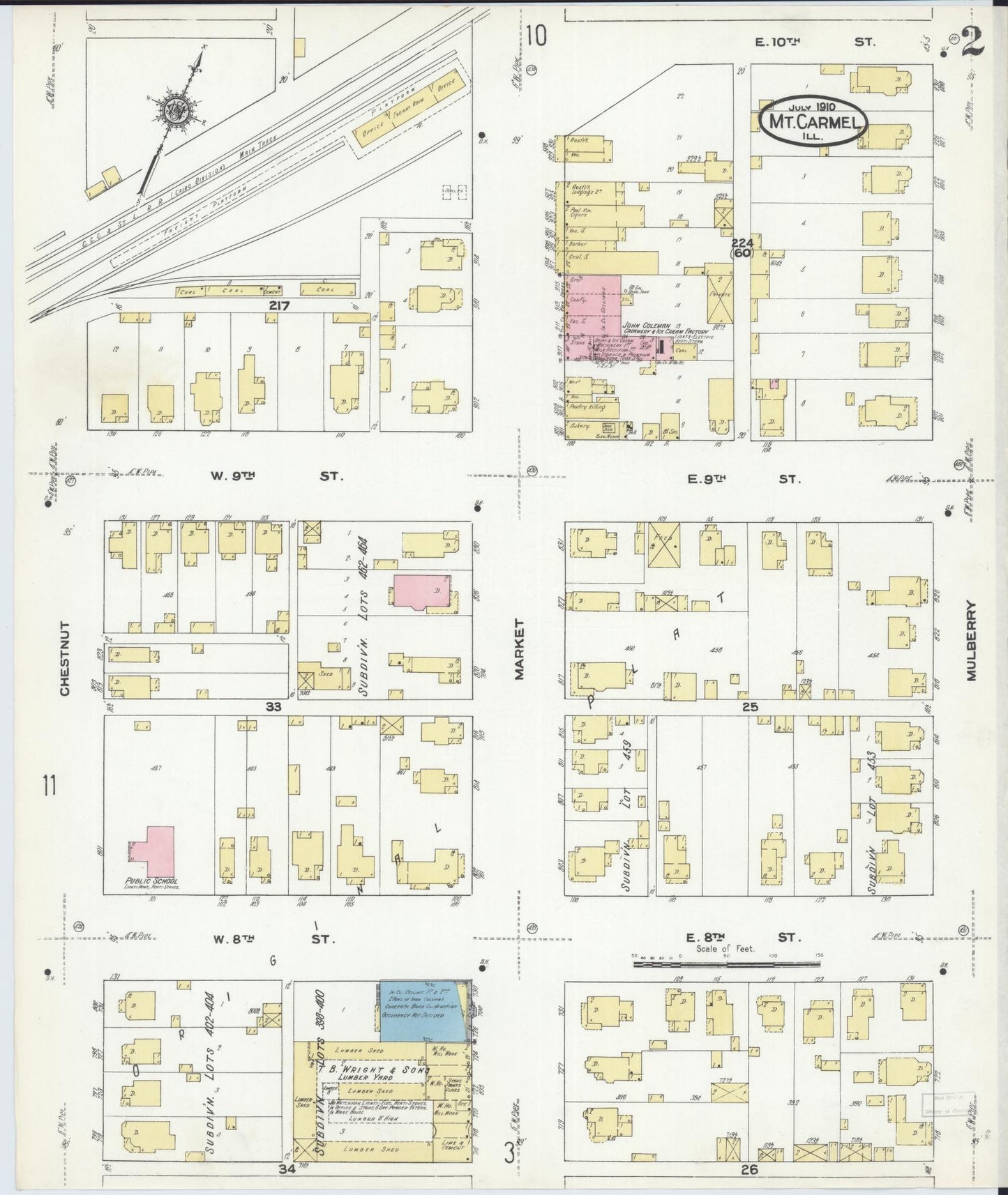 Sanborn Fire Insurance Map from Mount Carmel, Wabash County, Illinois (1910), Sheet #0002 - Complete Map Set gallery image, historic Sanborn map, vintage wall art, Illinois Illinois