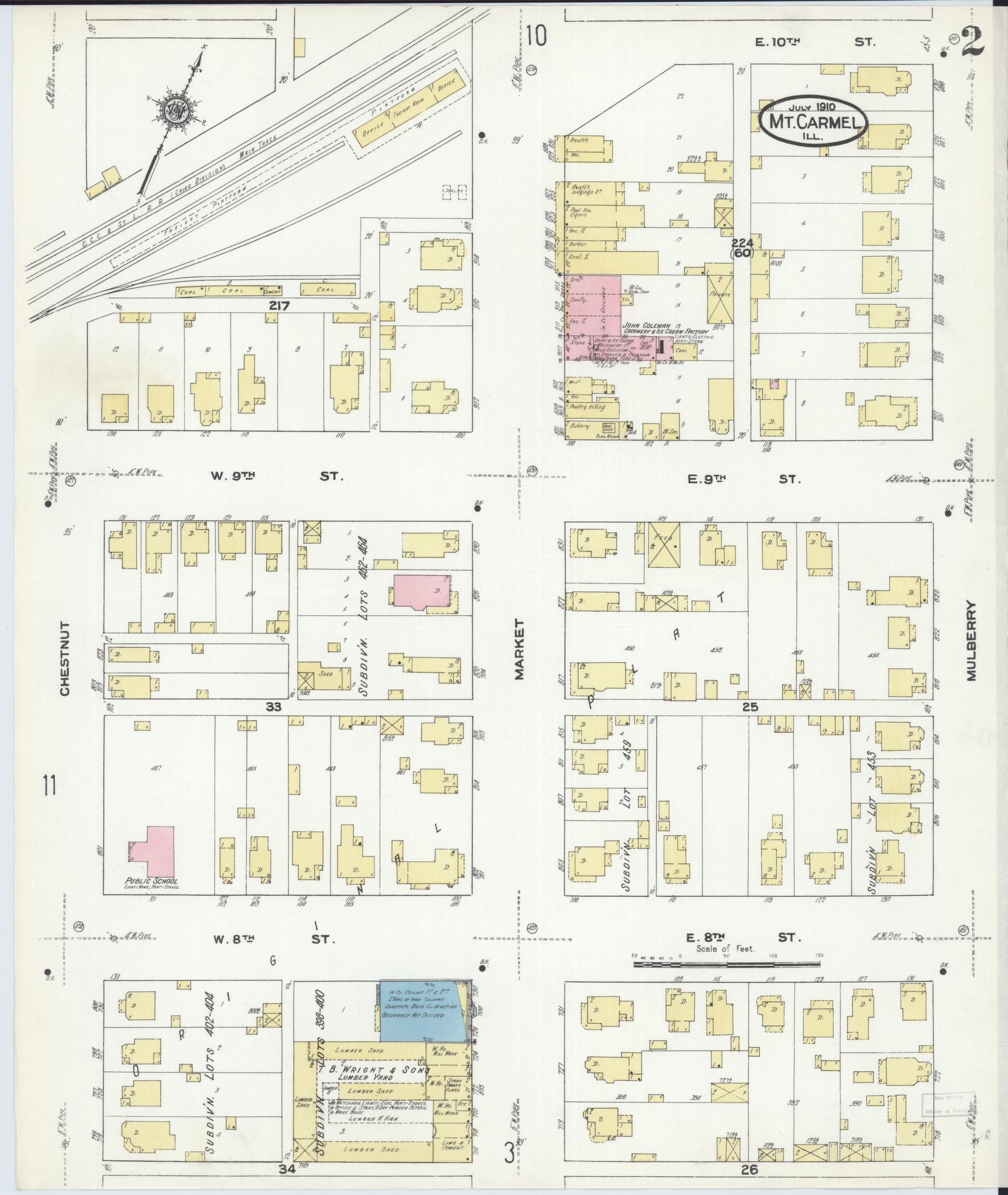 Sanborn Fire Insurance Map from Mount Carmel, Wabash County, Illinois (1910), Sheet #0002 - Complete Map Set gallery image, historic Sanborn map, vintage wall art, Illinois Illinois